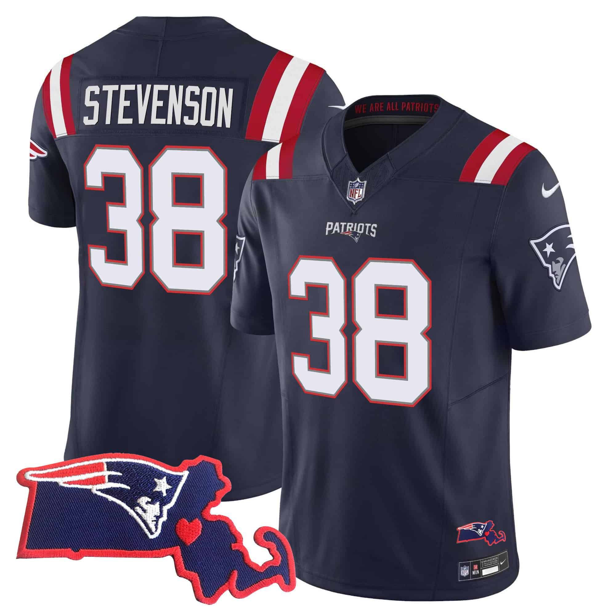 Men New England Patriots #38 Stevenson Dark blue 2024 Nike Patch Vapor Limited NFL Jersey style 1